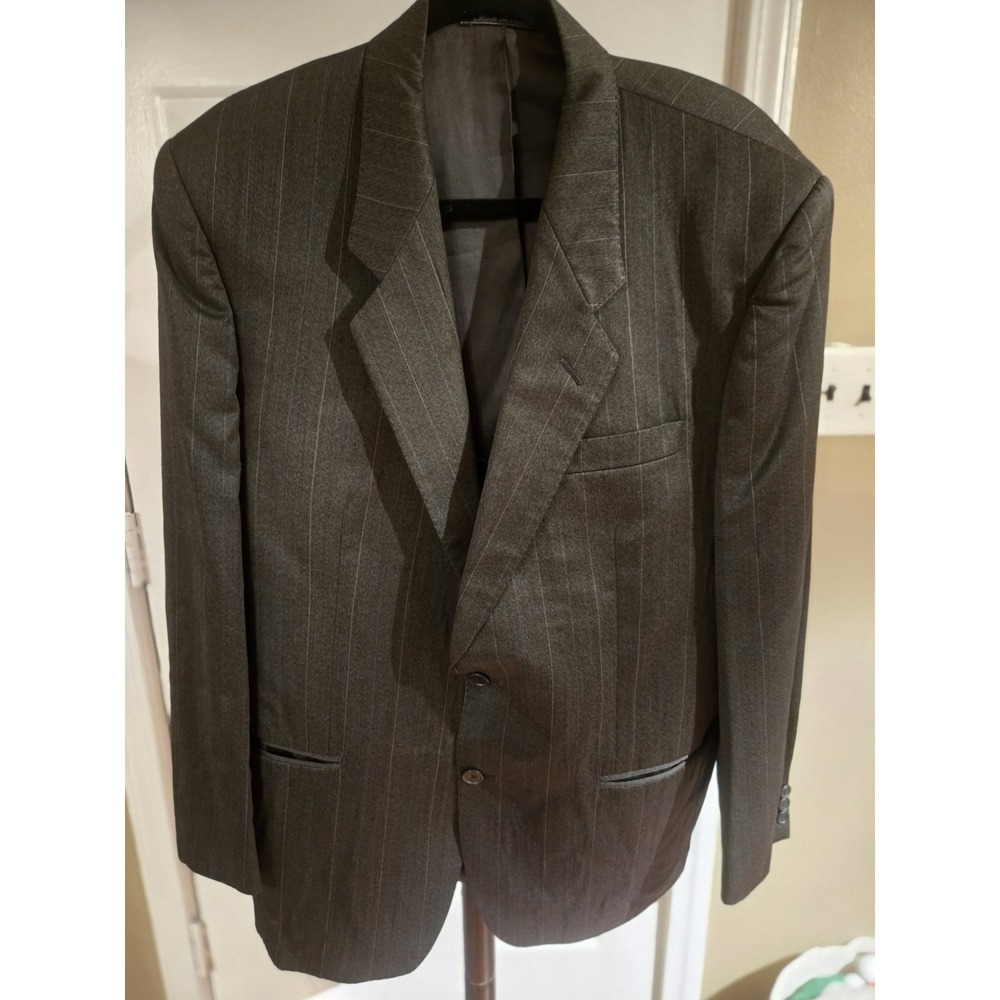 Lubiam Italy 54R Pure Virgin‎ Wool Brown Pinstripe Sport Coat Blazer 44R